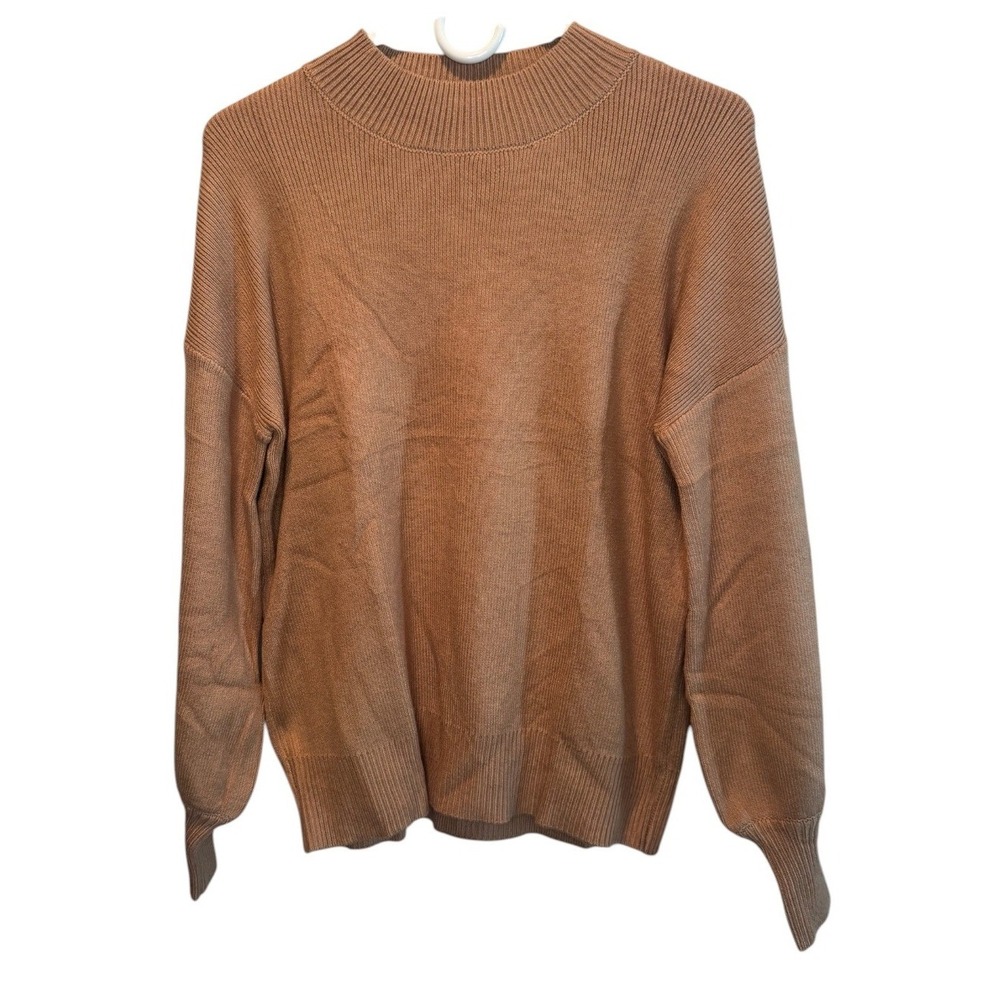 ZESICA Womens Tan Mock Neck Batwing Sleeve Ribbed Knit Sweater S NEW Minimalist